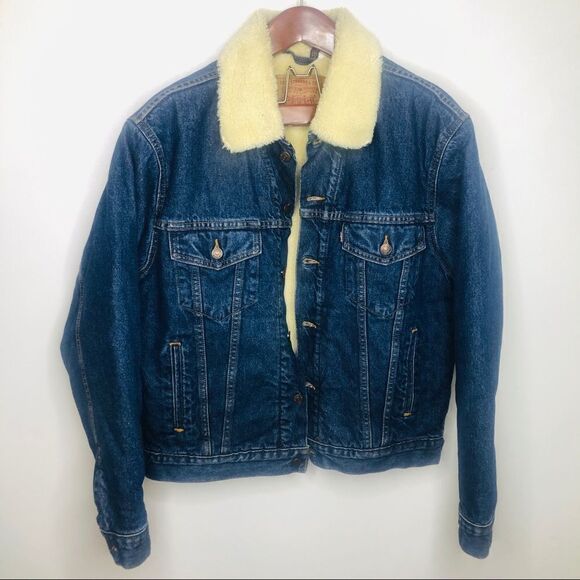 Levi’s Sherpa Trucker Jean Jacket Lined Fuzzy M Medium‎ Navy Blue - Picture 2 of 7